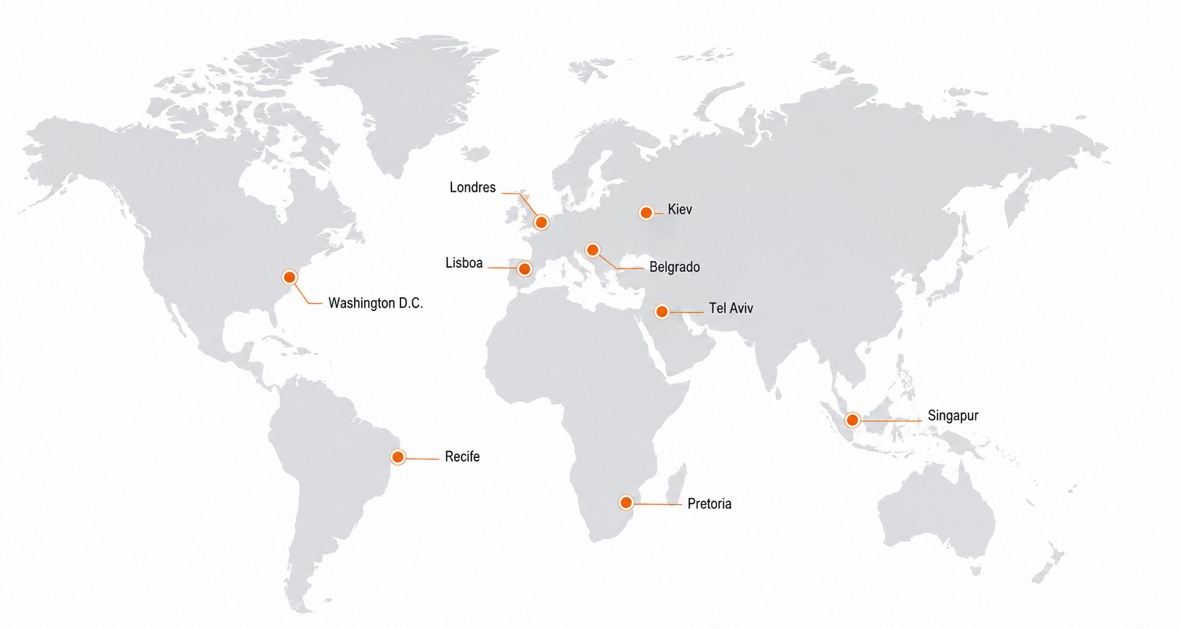 Mapa internacional de oficinas y partners de HSI Global Services